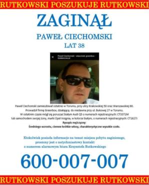 [VIDEO] Zaginięcie czy ucieczka przed wierzycielami i wielomilionowymi długami?  Ekipa Krzysztofa Rutkowskiego na tropie Pawła Ciechomskiego właściciela  firmy Grennbox z Torunia